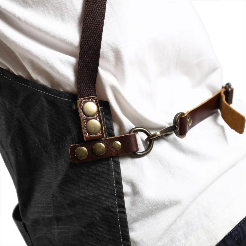 Midkit Store One Size Fits Utility Apron Adjustable Cross-Back Straps Multi-Use Portable Waxed Canvas Aprons With 5 Tool Pockets - Image 2